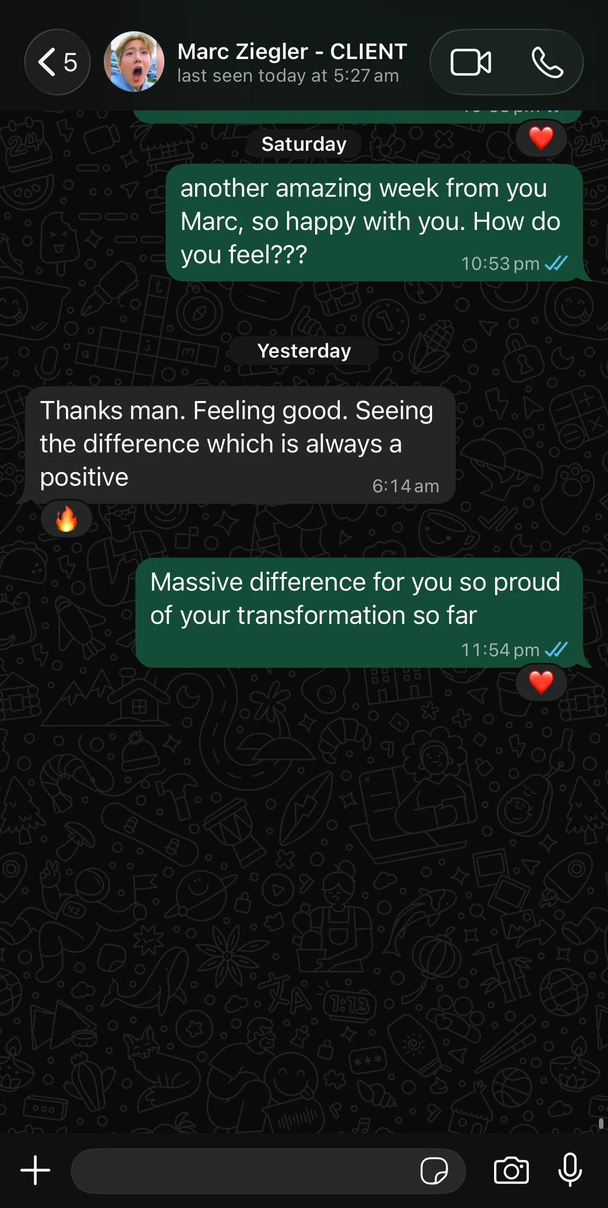 Marc's progress message to Richard