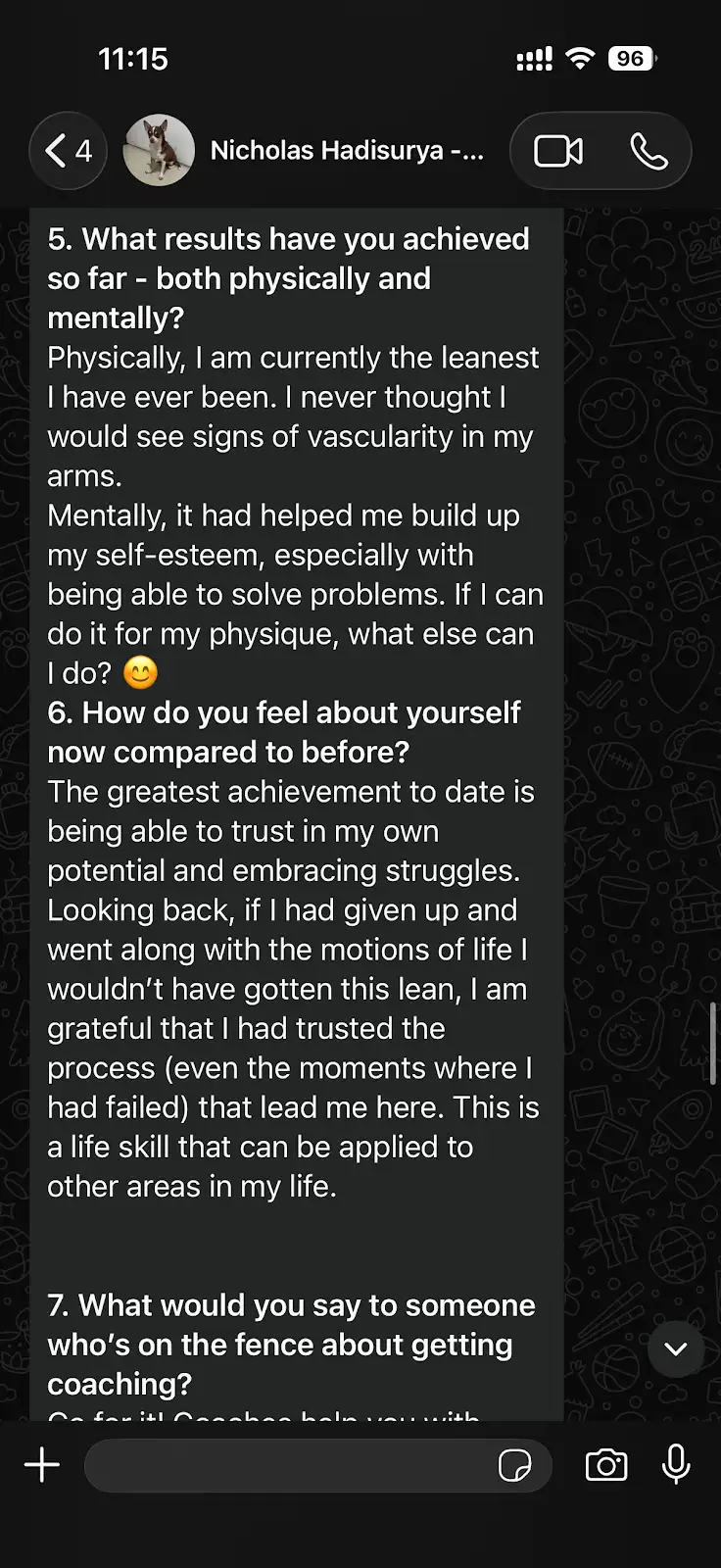 Nicholas's written coaching testimonial